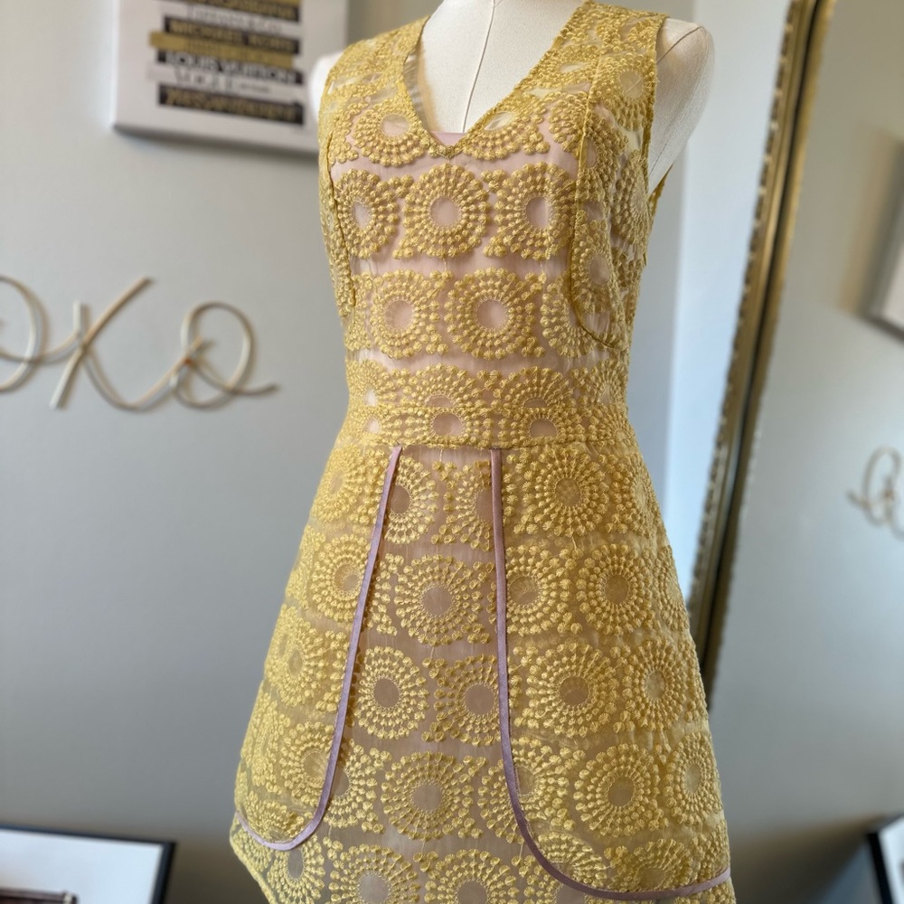 Vintage Look Yellow Lace Dress with pink slip
